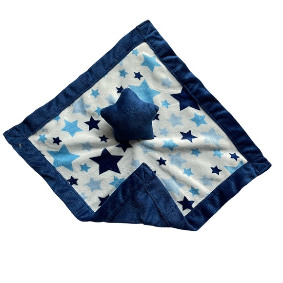 Jesse and Lulu Star Lovey Blue and White Plush Security Blanket Stuffed Baby Toy - Picture 1 of 5